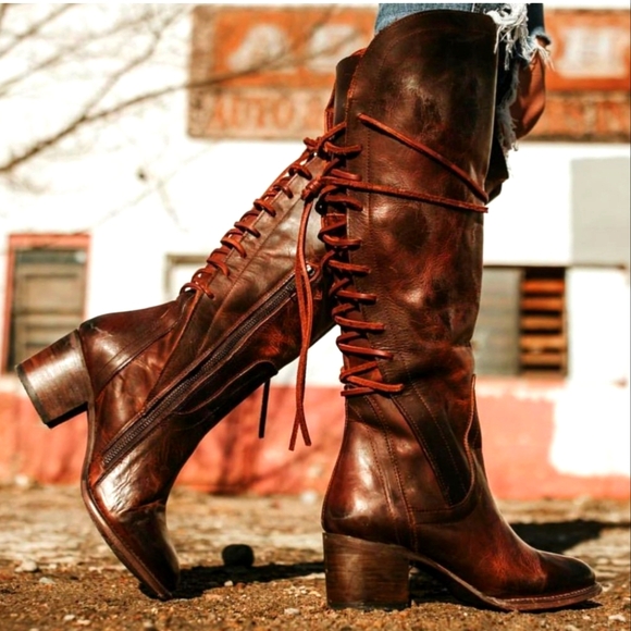 Freebird by Steven Shoes - FreeBird By Steven COSMO Cognac Distressed Leather Back Lace Up Corset Boots 9